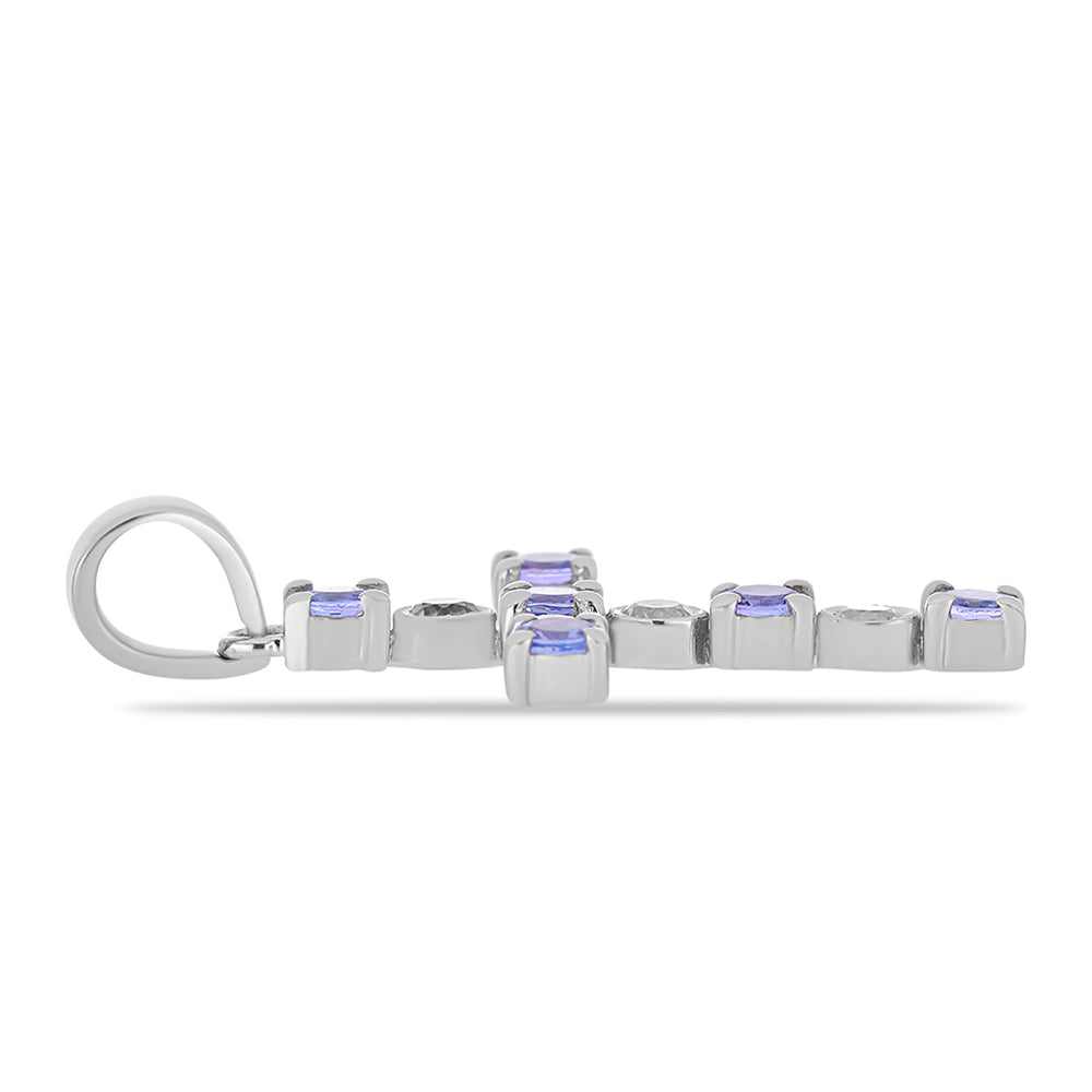 Cruz Pendente de Prata com Tanzanite AA e Topázio Branco