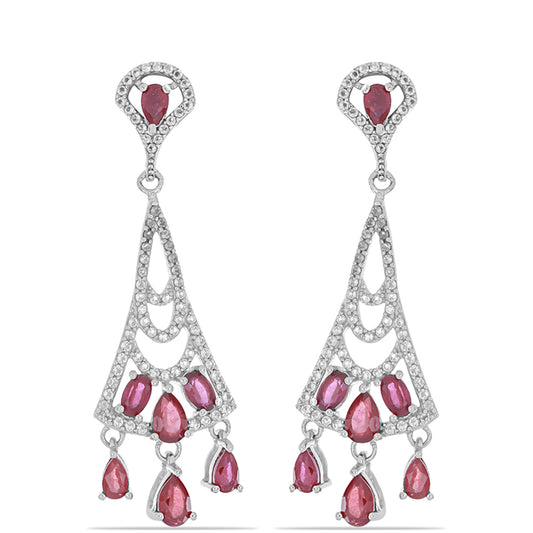 Brincos de Prata com Rubi de Madagáscar e Topázio Branco Contraste: Cabeca de Veado (800)