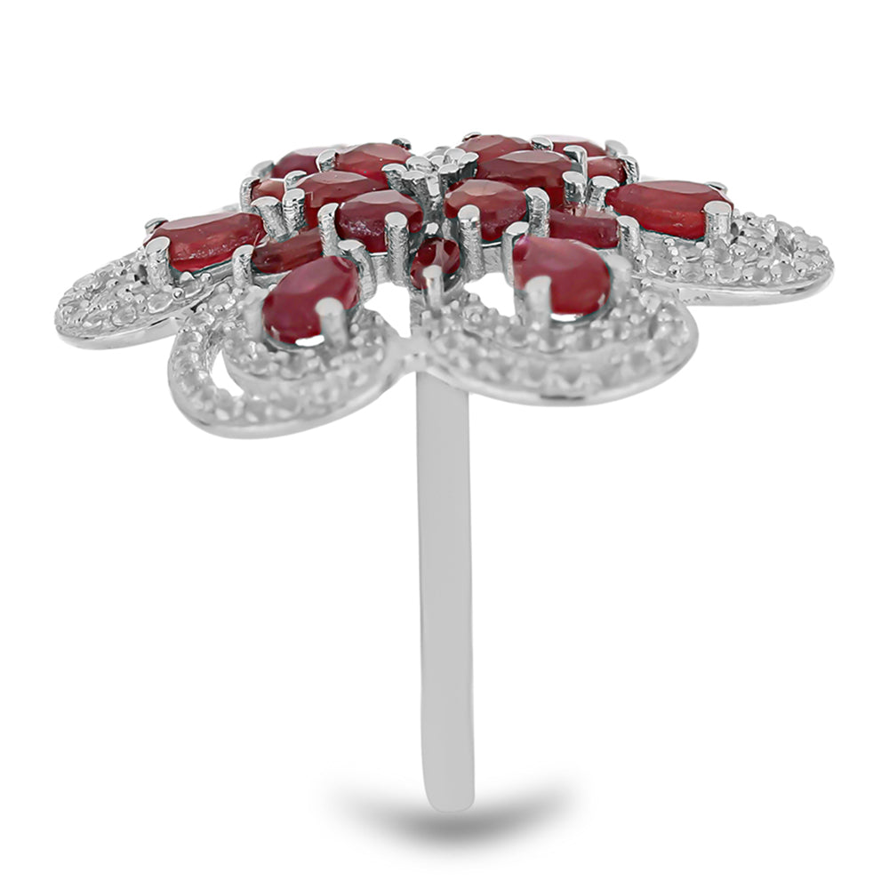 Anel de Prata com Rubi de Madagáscar e Topázio Branco Contraste: Cabeca de Veado (800)