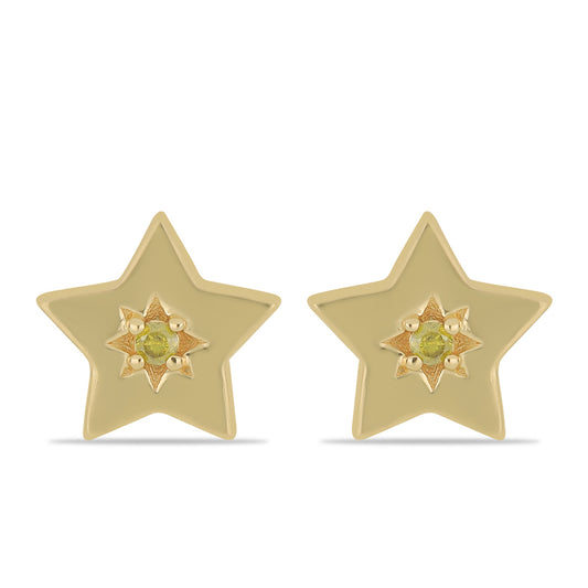 Brincos de Prata com Banho de Ouro com Diamante Amarelo