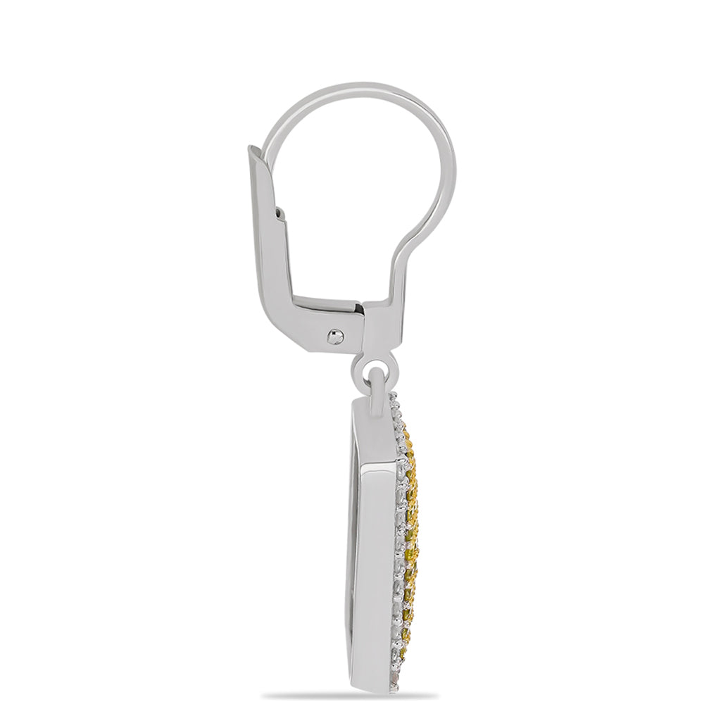 Brincos de Prata com Banho de Ouro com Diamante Amarelo e Diamante Branco