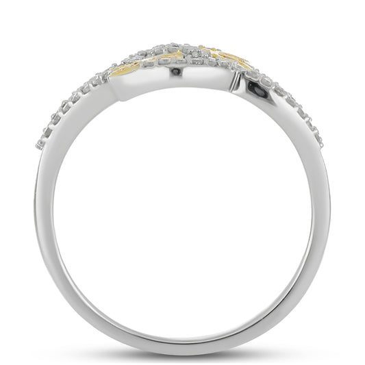 Anel de Prata com Banho de Ouro com Diamante Amarelo e Diamante Branco