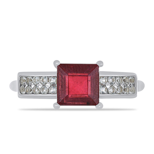 Anel de Prata com Rubi de Madagáscar e Topázio Branco