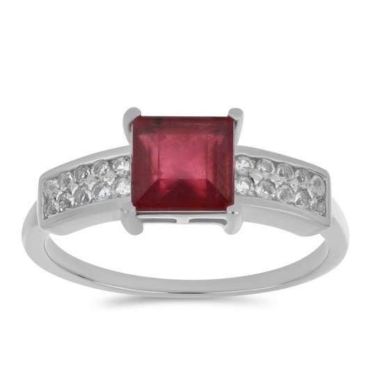 Anel de Prata com Rubi de Madagáscar e Topázio Branco