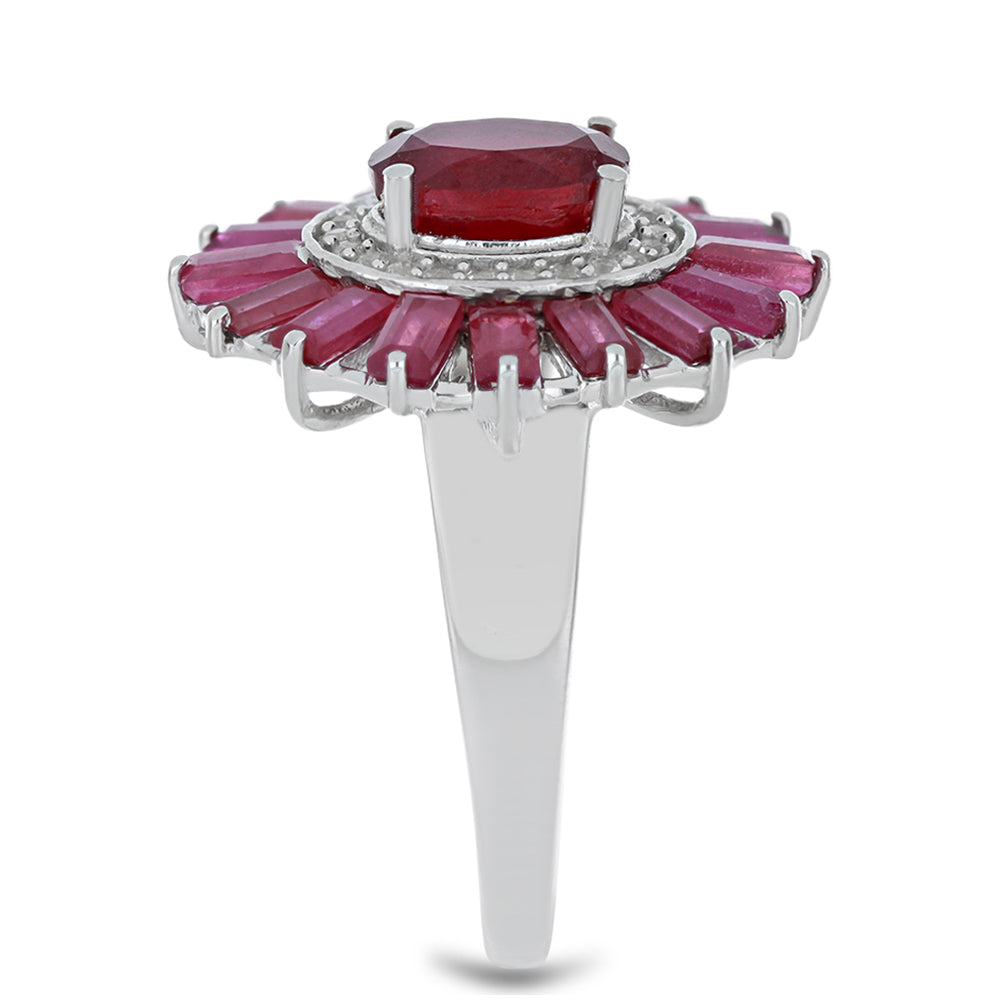 Anel de Prata com Rubi de Madagáscar e Topázio Branco Contraste: Cabeca de Veado (800)