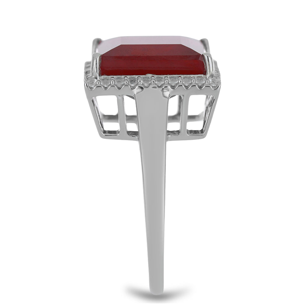 Anel de Prata com Rubi de Madagáscar e Topázio Branco Contraste: Cabeca de Veado (800)