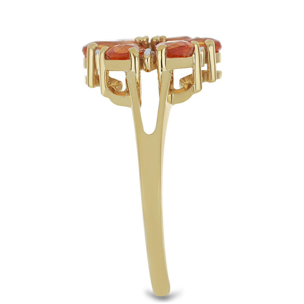 Anel de Ouro com Safira de Ceilão Laranja e Zircão Branco Natural Contraste: Cruz missionária