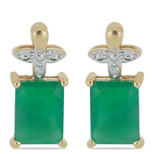 Brincos de Prata com Banho de Ouro com Esmeralda do Brasil e Diamante Branco