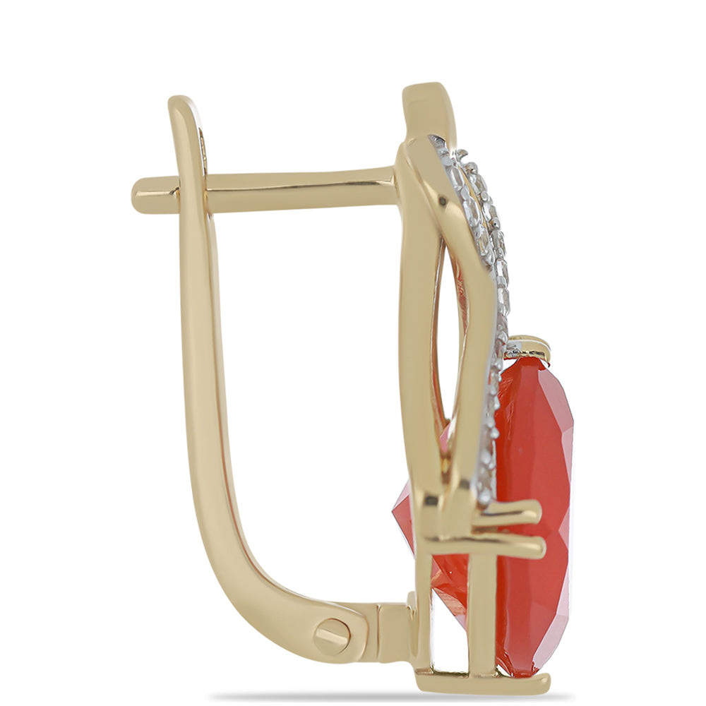 Brincos de Prata com Banho de Ouro com Calcedónia Vermelha e Topázio Branco