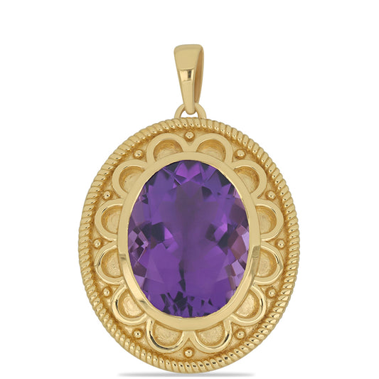 Pendente de Prata com Banho de Ouro com Ametista de Marrocos Contraste: Cabeca de Veado (800)