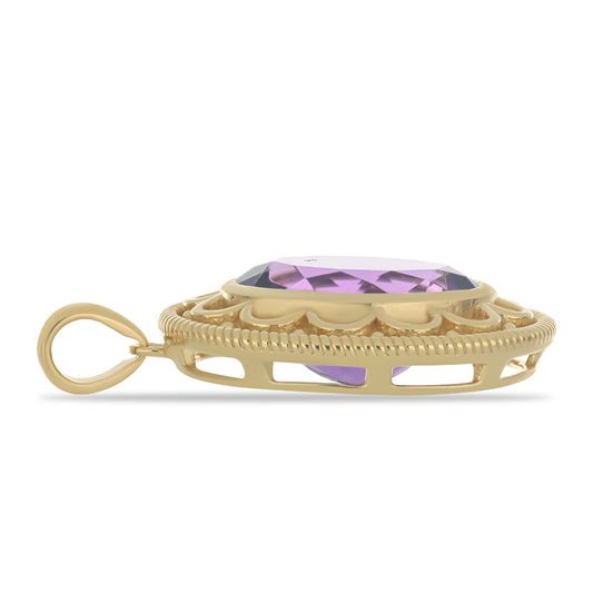 Pendente de Prata com Banho de Ouro com Ametista de Marrocos Contraste: Cabeca de Veado (800)