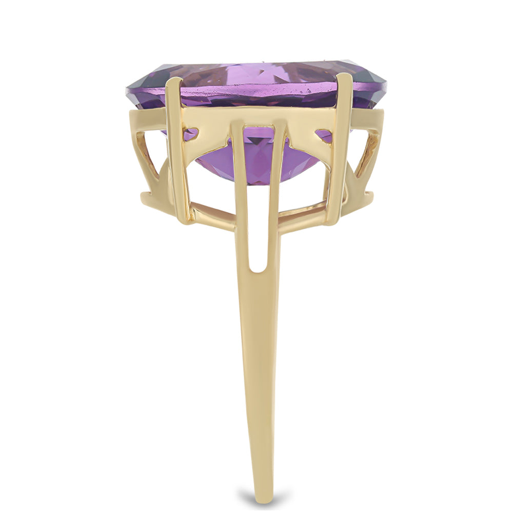 Anel de Prata com Banho de Ouro com Ametista de Marrocos Contraste: Cabeca de Veado (800)