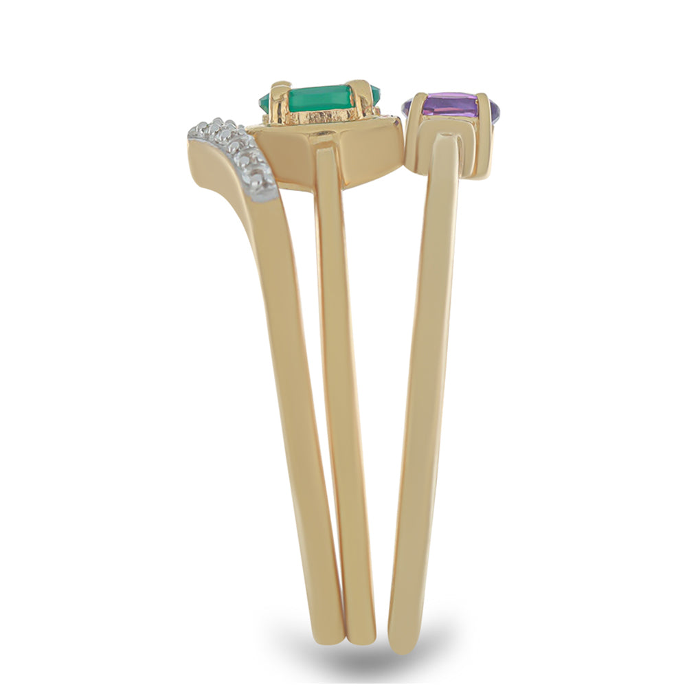 Conjunto de Prata com Banho de Ouro com Ágata Verde e Ametista de Marrocos Contraste: Cabeca de Veado (800)