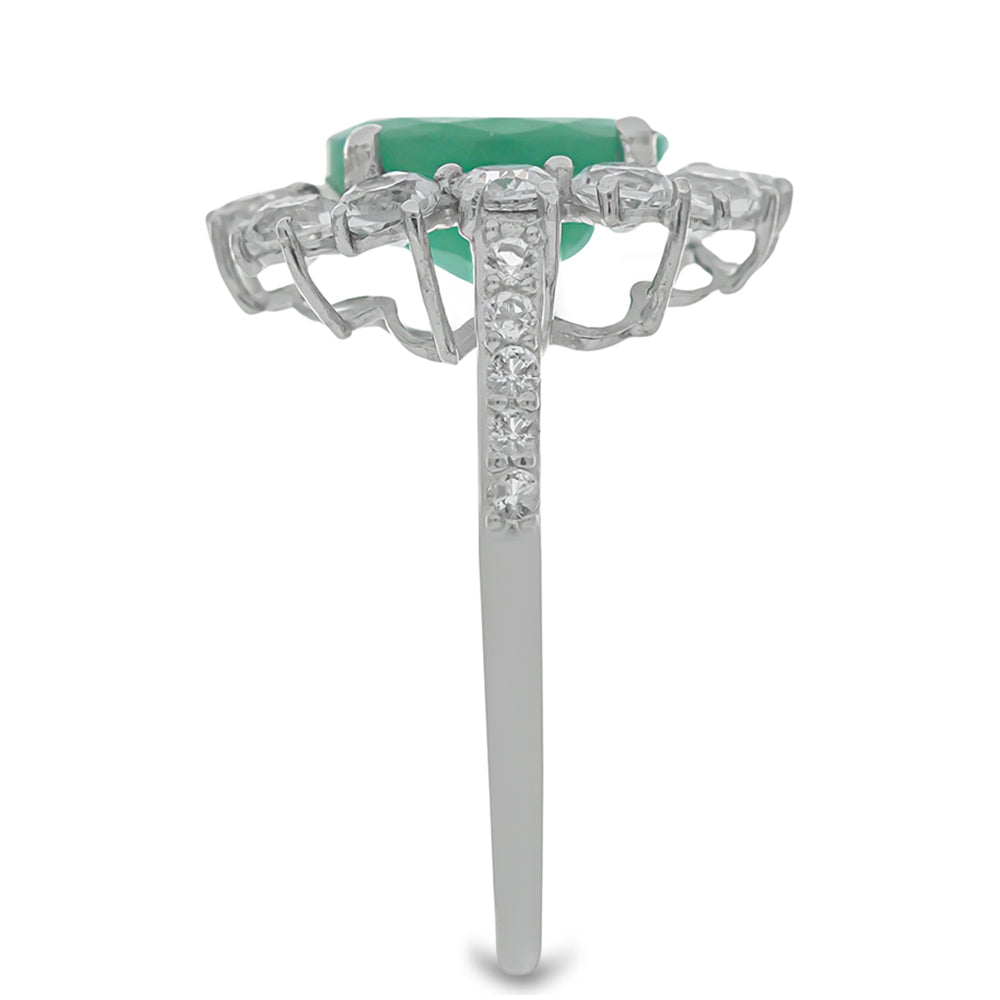 Anel de Prata com Esmeralda do Brasil e Topázio Branco