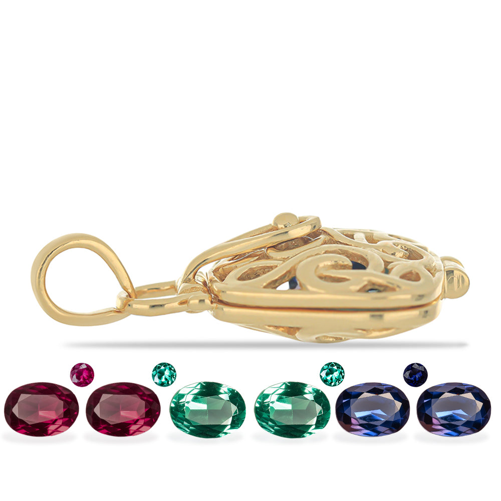 Pendente de Prata com Banho de Ouro com Rubi de Madagáscar e Esmeralda do Brasil Contraste: Cabeca de Veado (800)