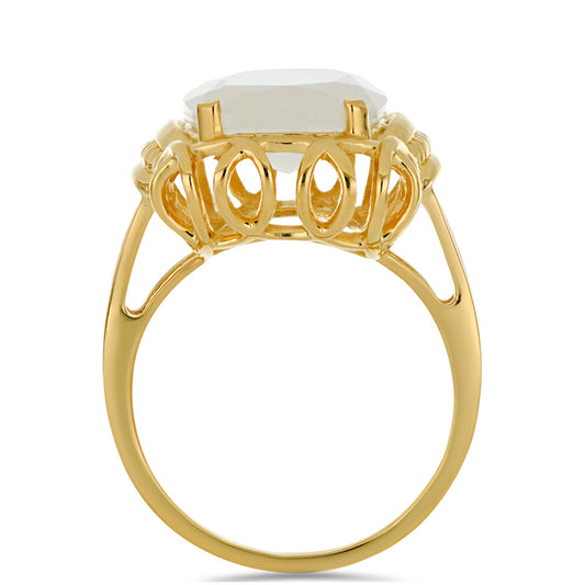 Anel de Prata com Banho de Ouro com Pedra da Lua Arco-íris Contraste: Cabeca de Veado (800)