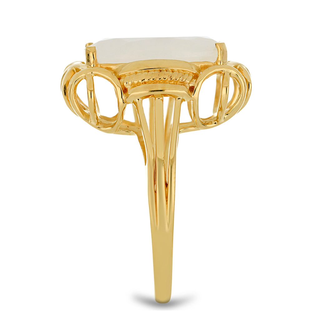 Anel de Prata com Banho de Ouro com Pedra da Lua Arco-íris Contraste: Cabeca de Veado (800)