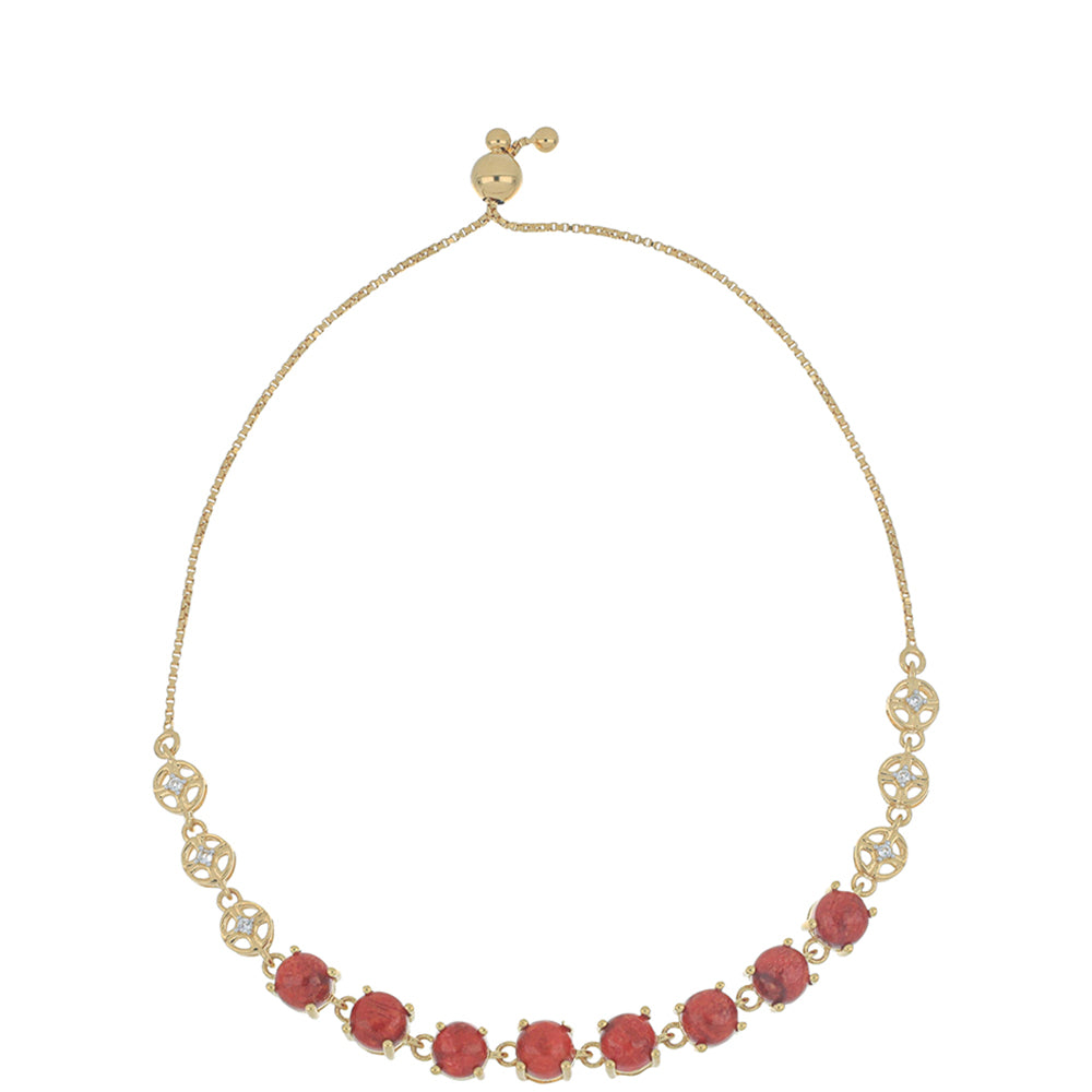 Pulseira de Prata com Banho de Ouro com Coral Esponja Vermelha e Topázio Branco Contraste: Cabeca de Veado (800)