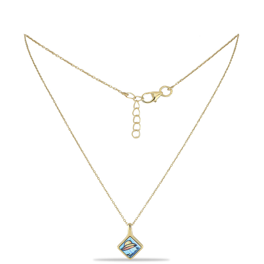 Colar de Prata com Banho de Ouro com Esmalte Contraste: Cabeca de Veado (800)