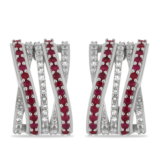 Brincos de Prata com Rubi de Madagáscar e Topázio Branco