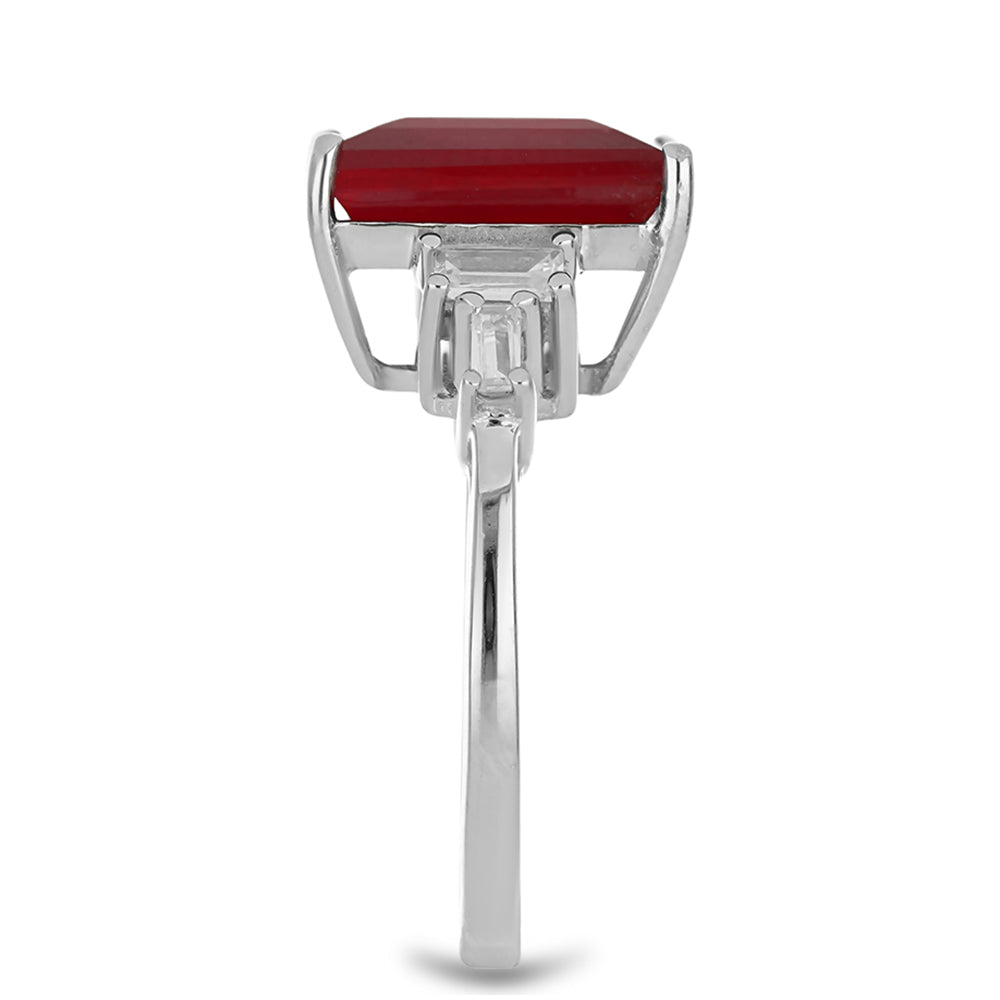 Anel de Prata com Rubi de Madagáscar e Zircão Branco Contraste: Cabeca de Veado (800)