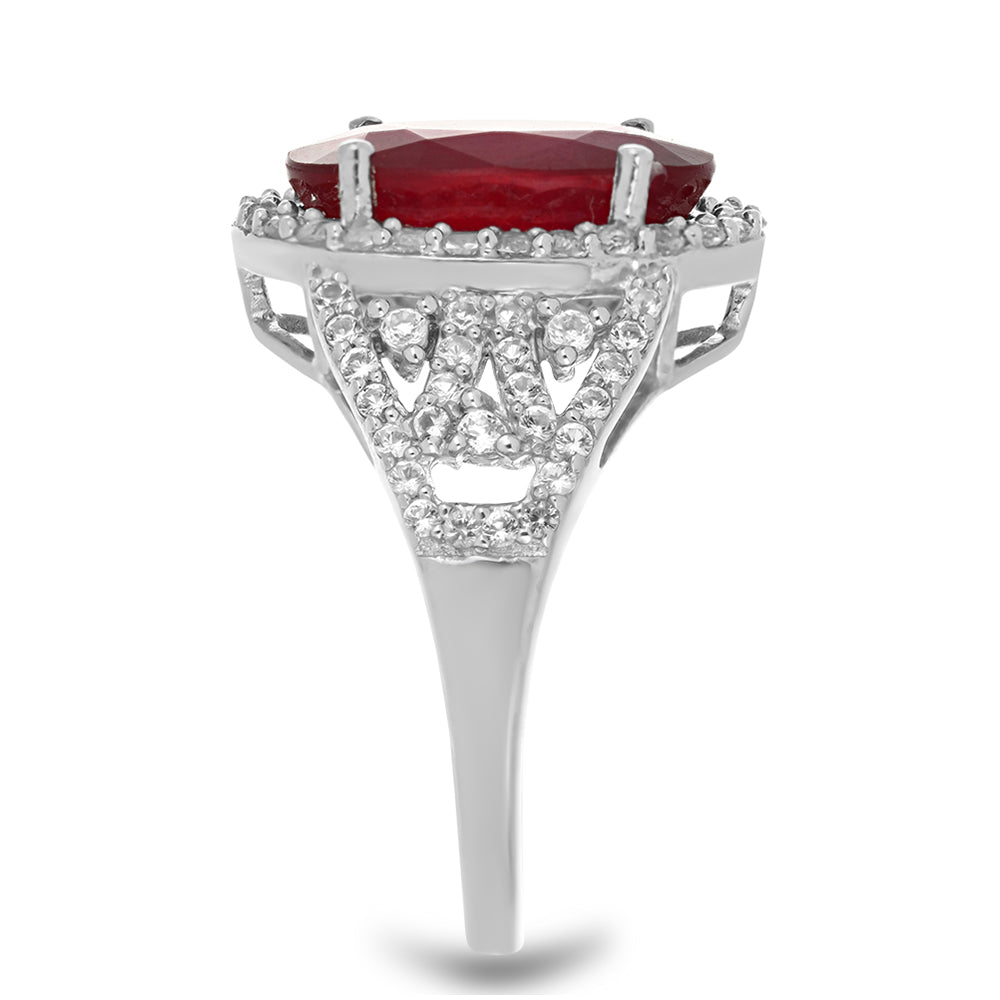 Anel de Prata com Rubi de Madagáscar e Topázio Branco Contraste: Cabeca de Veado (800)