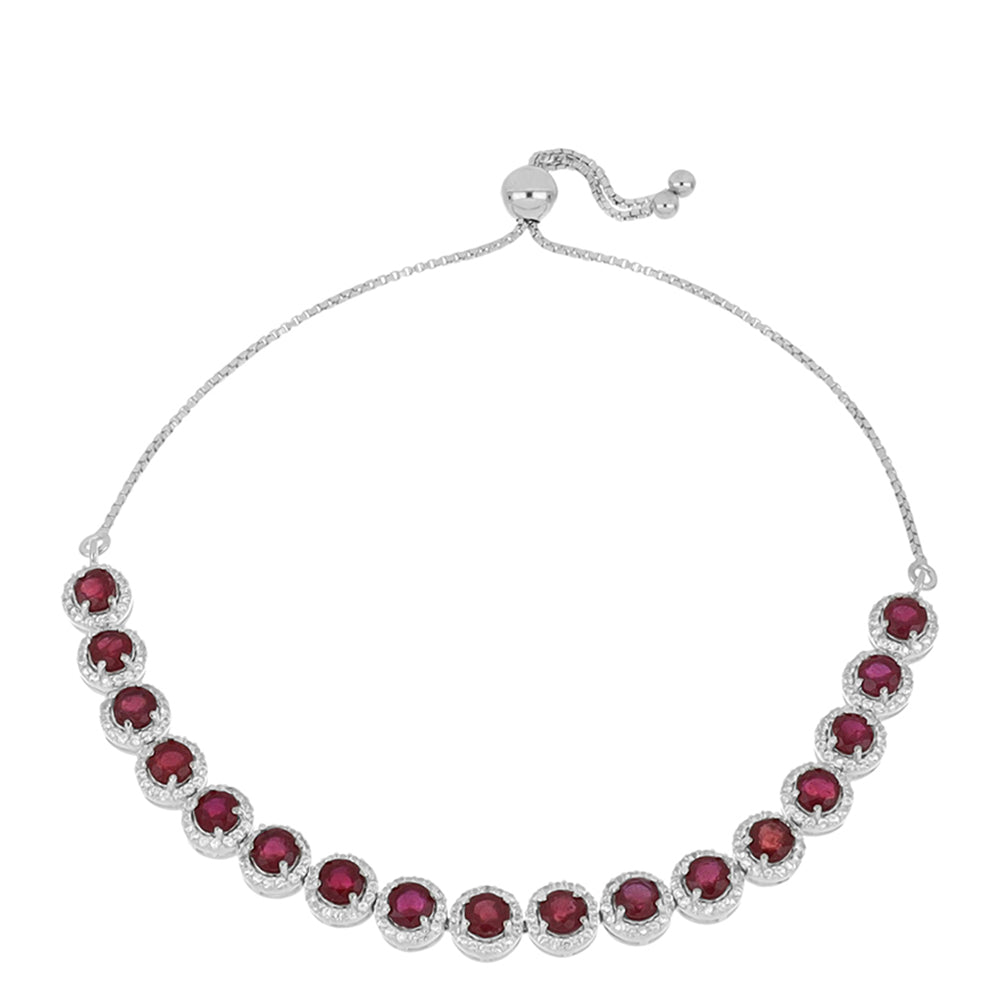 Pulseira de Prata com Rubi de Madagáscar e Topázio Branco Contraste: Cabeca de Veado (800)