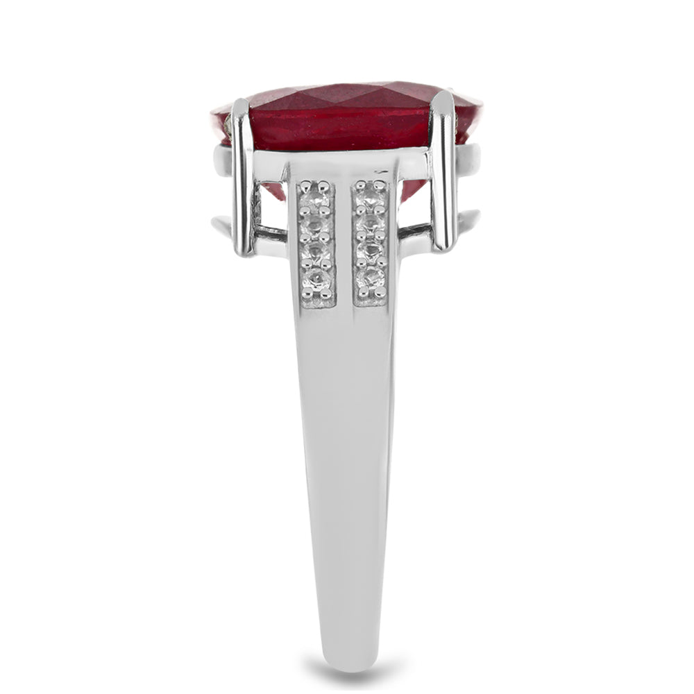 Anel de Prata com Rubi de Madagáscar e Topázio Branco Contraste: Cabeca de Veado (800)