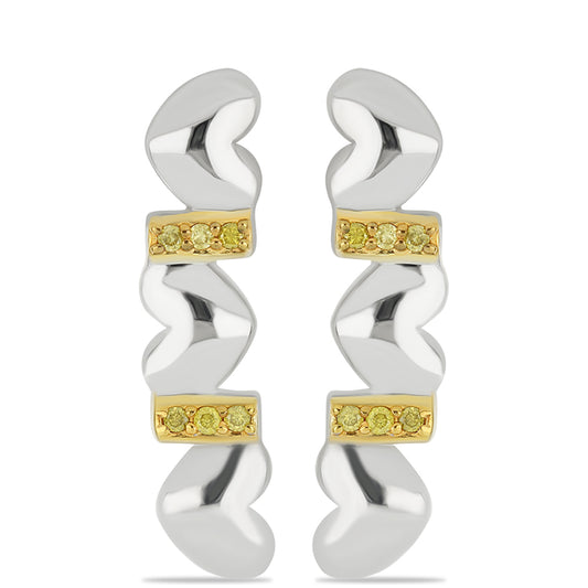 Brincos de Prata com Diamante Amarelo