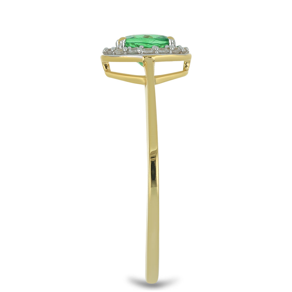 Anel de Ouro com Granada Tsavorite e Zircão Branco Natural Contraste: Cruz missionária