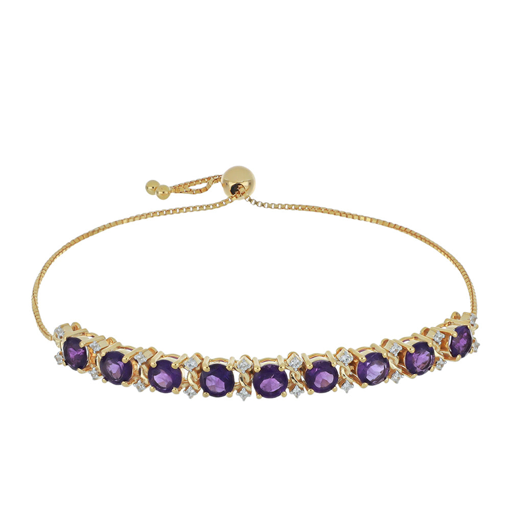 Pulseira de Ouro com Ametista de Marrocos e Zircão Branco Natural Contraste: Cruz missionária