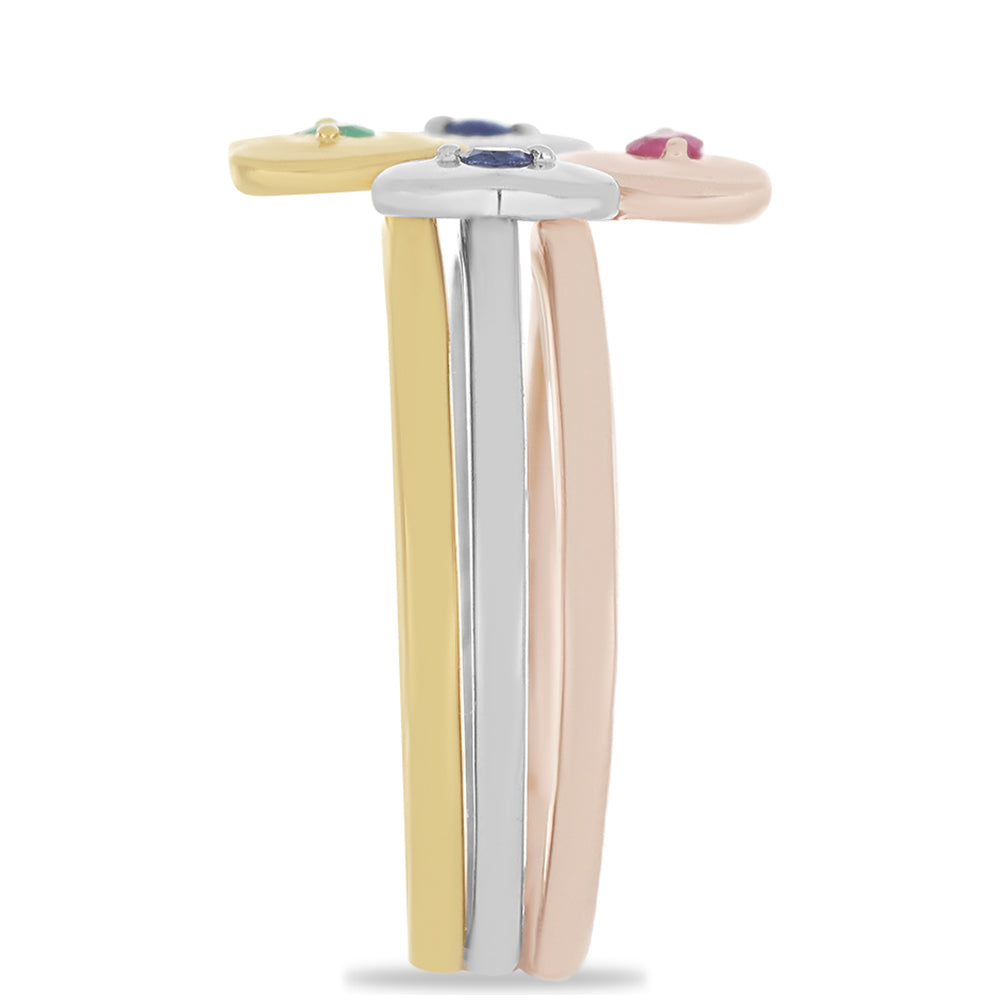 Conjunto de Prata esterlina bloqueada de três tons com Rubi de Madagáscar e Esmeralda do Brasil ( Anel ) Contraste: Cabeca de Veado (800)