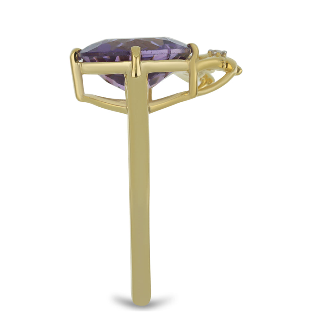 Anel de Ouro com Ametista de Marrocos e Zircão Branco Natural Contraste: Cruz missionária