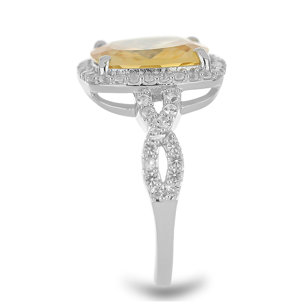 Anel de Prata com Citrino de Ural e Topázio Branco Contraste: Cabeca de Veado (800)