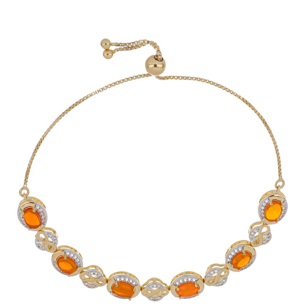 Pulseira de Prata com Banho de Ouro com Opala Fogo de Lega Dembi e Topázio Branco Contraste: Cabeca de Veado (800)