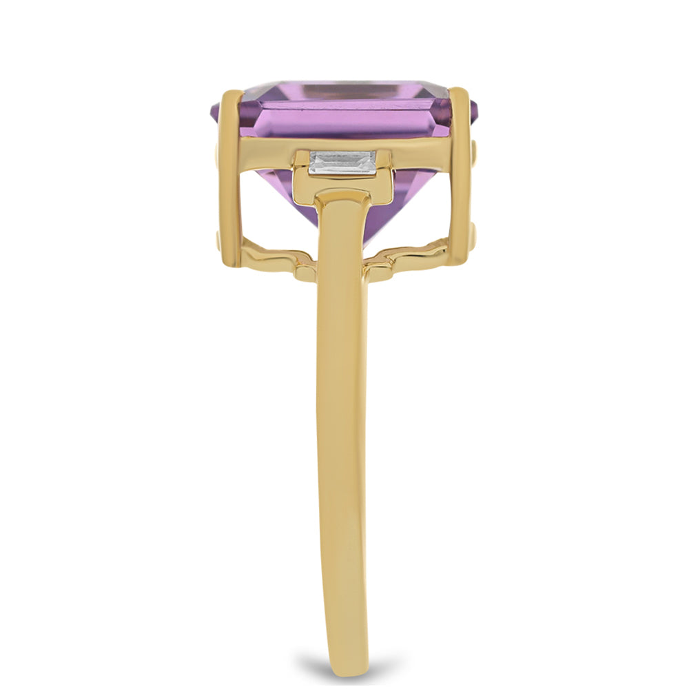 Anel de Ouro com Ametista de Marrocos e Zircão Branco Contraste: Cruz missionária