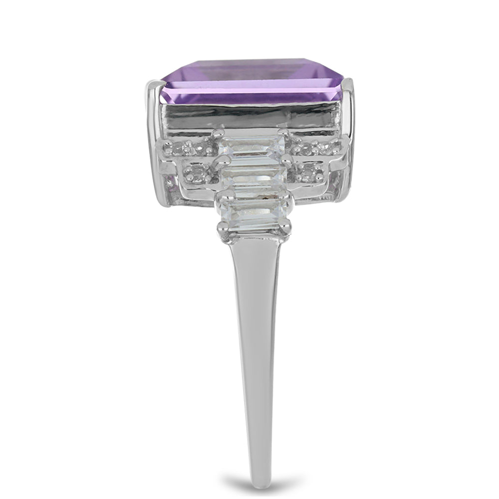 Anel de Prata com Ametista de Vera Cruz e Topázio Branco Contraste: Cabeca de Veado (800)