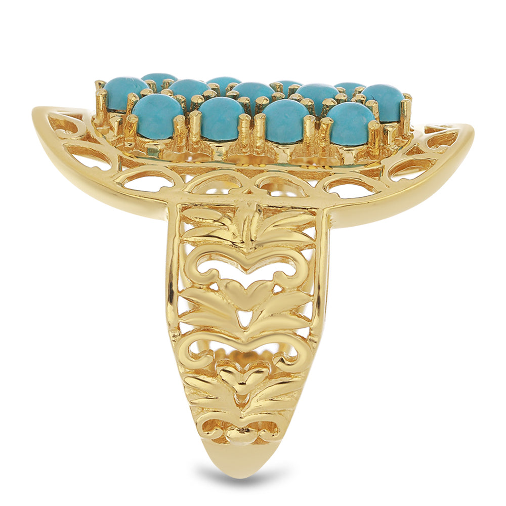 Anel de Prata com Banho de Ouro com Turquesa Bela Adormecida Contraste: Cabeca de Veado (800)