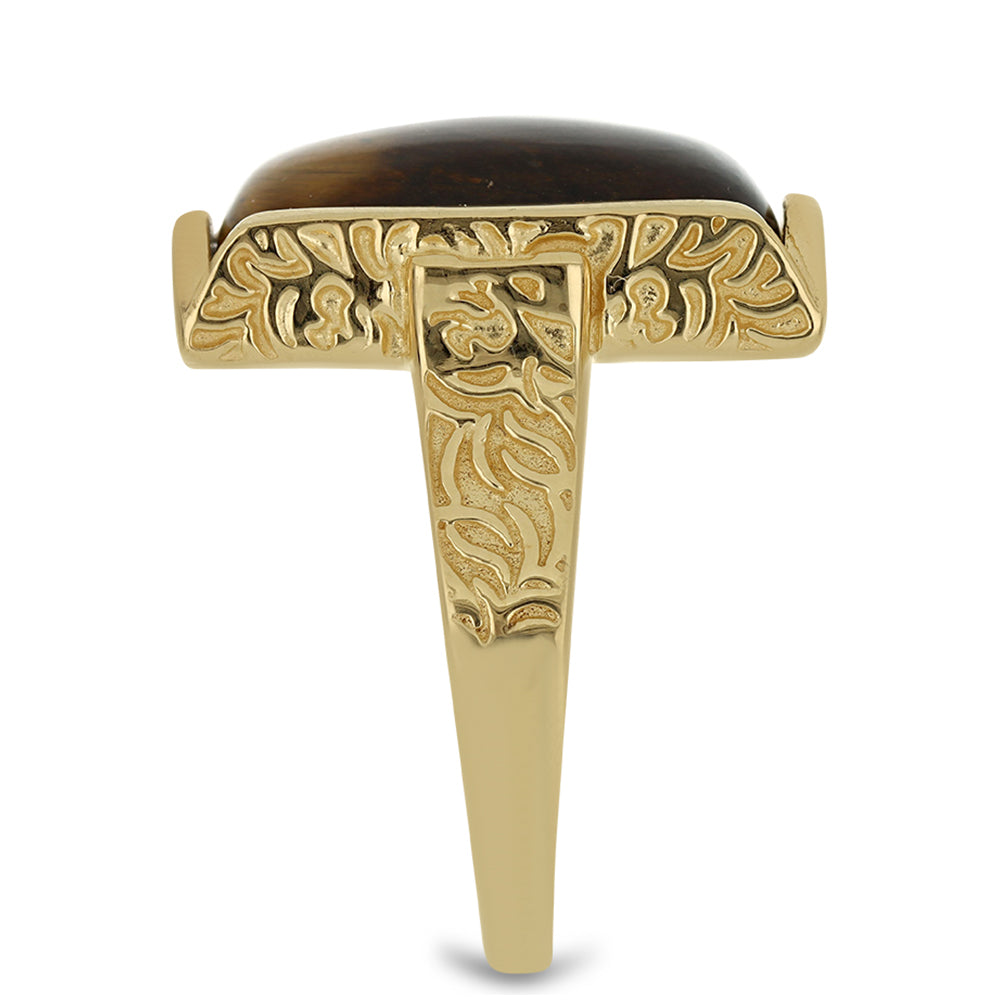 Anel de Prata com Banho de Ouro com Olho de Tigre Contraste: Cabeca de Veado (800)