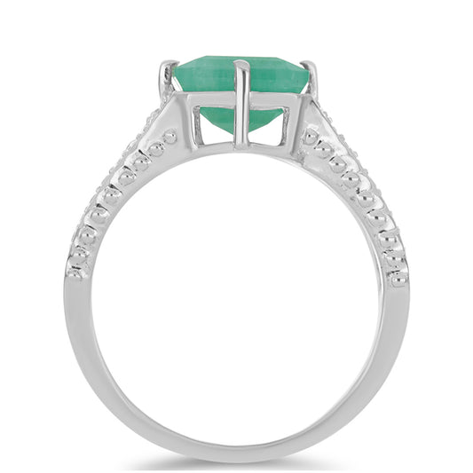 Anel de Prata com Esmeralda do Brasil e Topázio Branco Contraste: Cabeca de Veado (800)