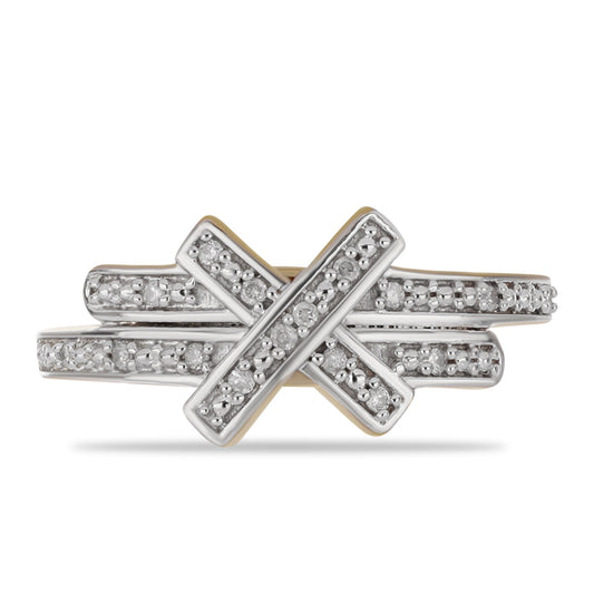 Anel de Prata com Banho de Ouro com Diamante Branco Contraste: Cabeca de Veado (800)