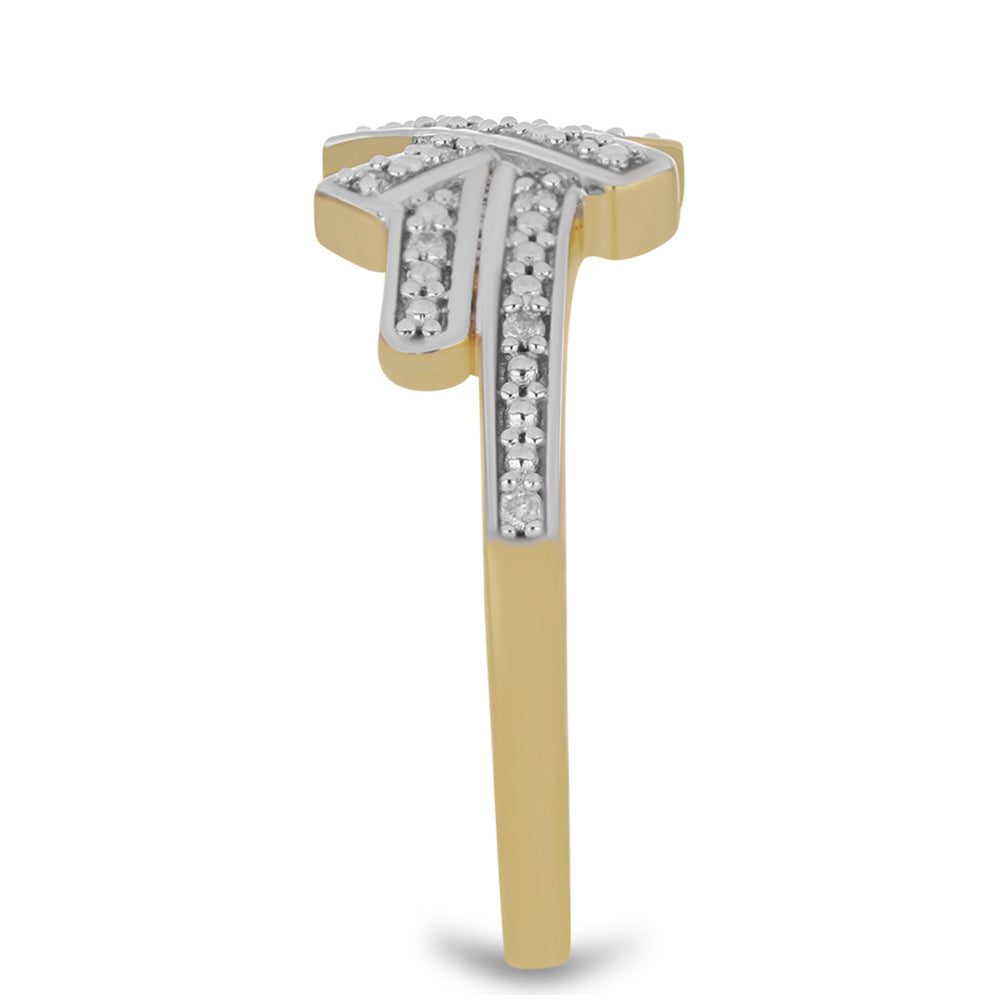 Anel de Prata com Banho de Ouro com Diamante Branco Contraste: Cabeca de Veado (800)