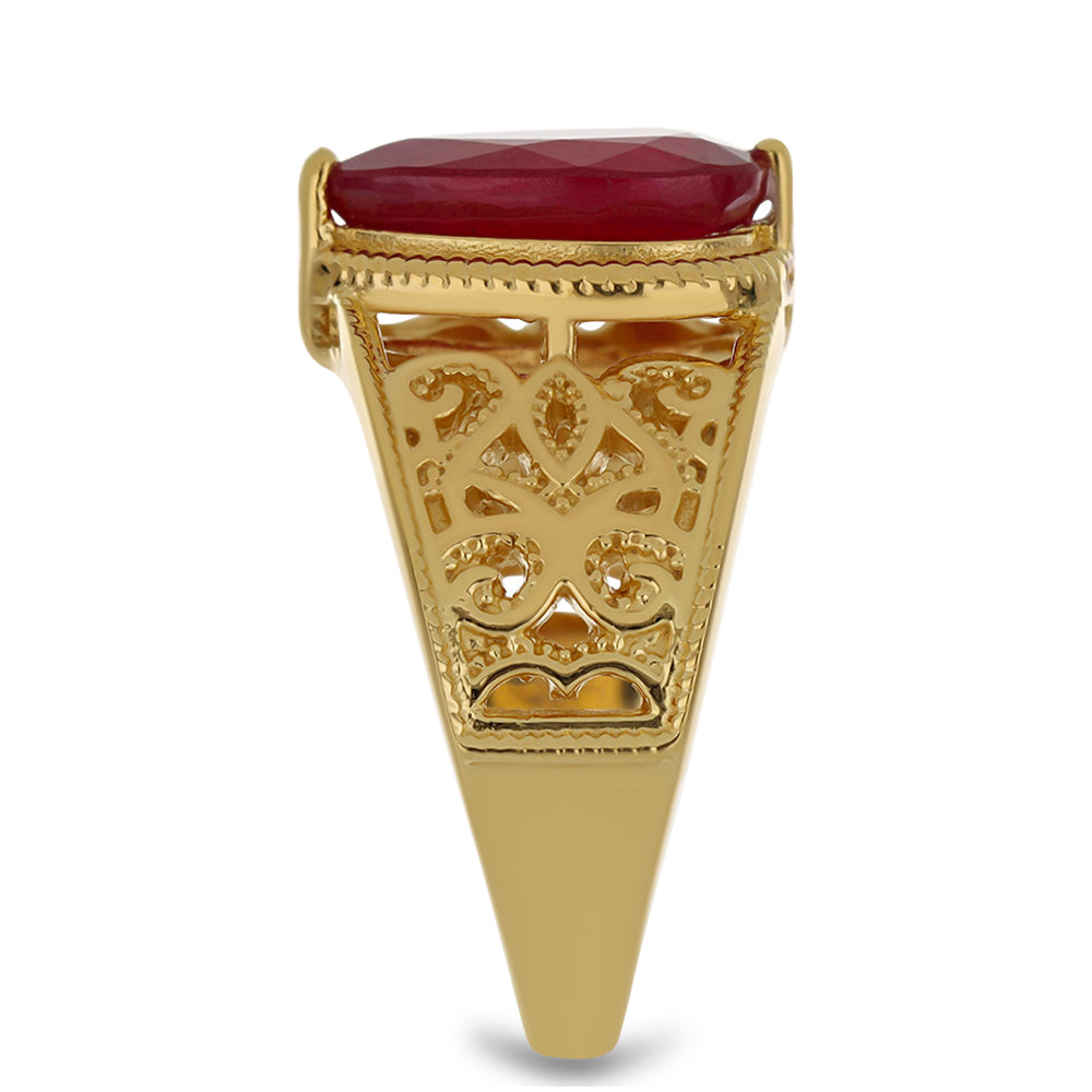 Anel de Prata com Banho de Ouro com Rubi de Madagáscar Contraste: Cabeca de Veado (800)