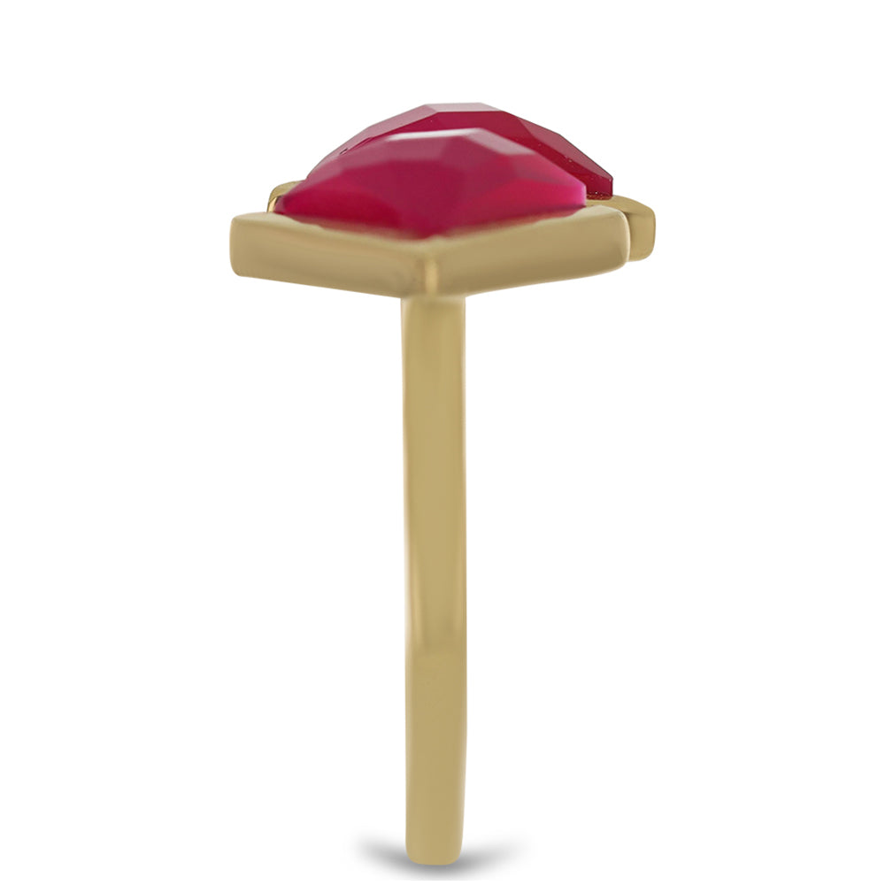 Anel de Prata com Banho de Ouro com Ónix cor-de-rosa Contraste: Cabeca de Veado (800)