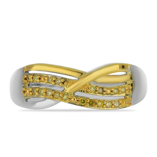Anel de Prata com Banho de Ouro com Diamante Amarelo Contraste: Cabeca de Veado (800)