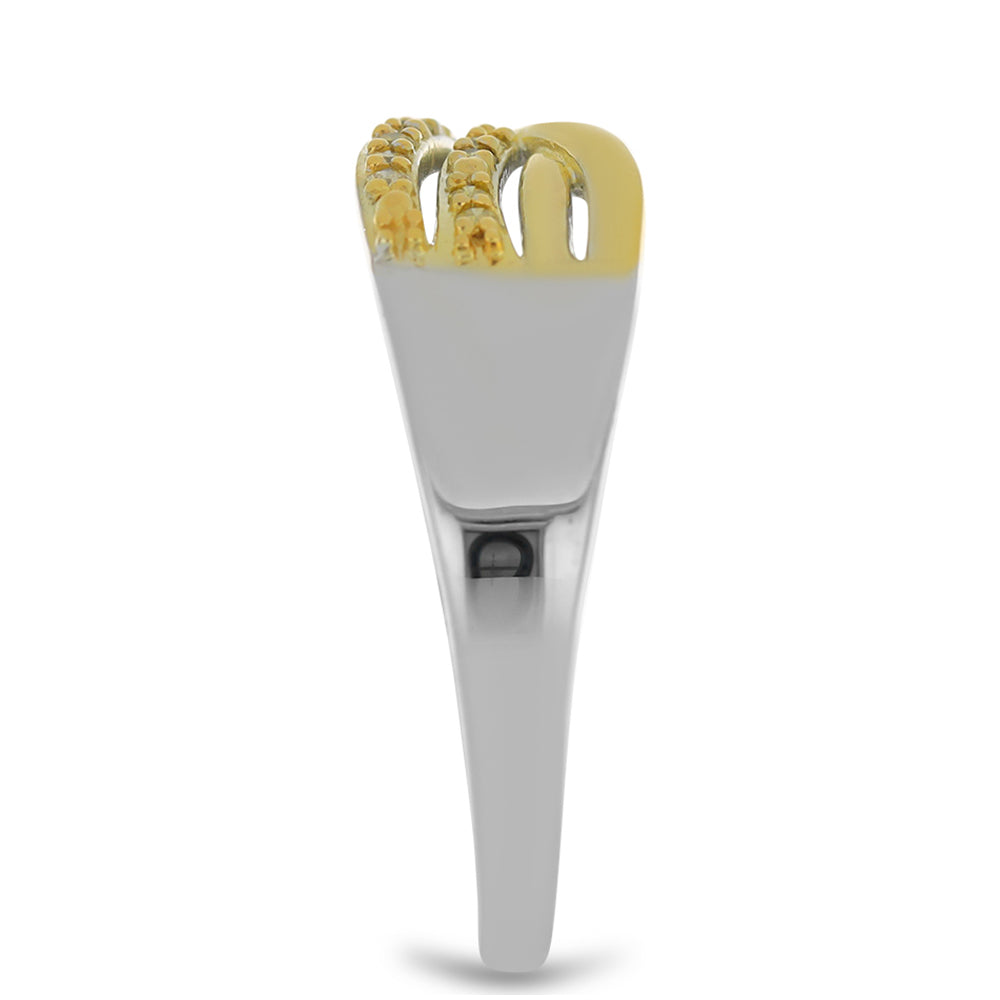 Anel de Prata com Banho de Ouro com Diamante Amarelo Contraste: Cabeca de Veado (800)