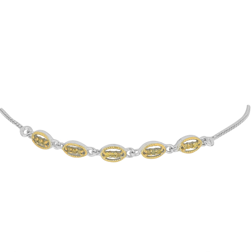 Pulseira de Prata com Banho de Ouro com Diamante Amarelo Contraste: Cabeca de Veado (800)