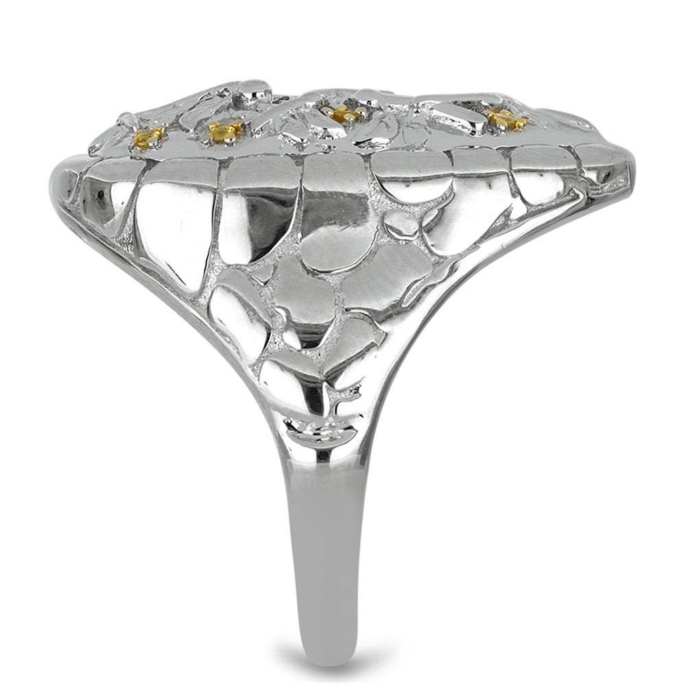 Anel de Prata com Banho de Ouro com Citrino de Ural Contraste: Cabeca de Veado (800)