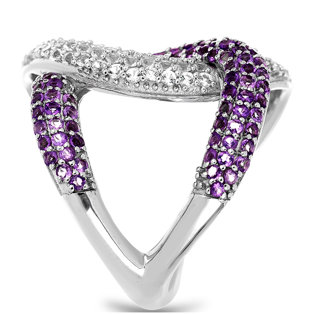 Anel de Prata com Ametista Rosa de França e Topázio Branco Contraste: Cabeca de Veado (800)