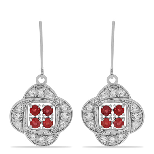 Brincos de Prata com Rubi de Madagáscar e Topázio Branco Contraste: Cabeca de Veado (800)